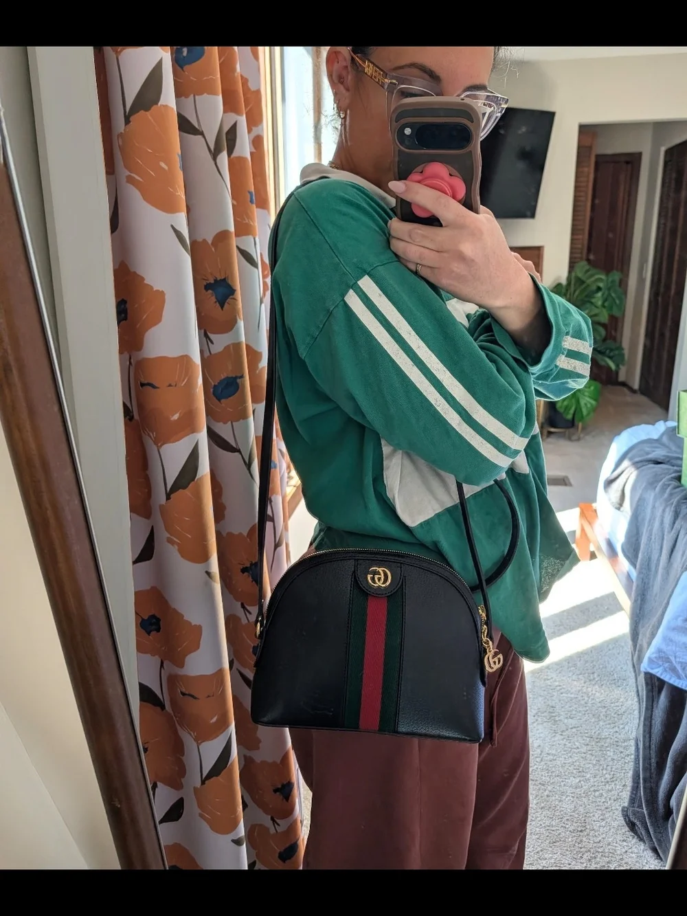 Gucci Black Leather Crossbody with Green and Red Web Stripe